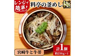 料亭の釜めし・極＜宮崎牛と牛蒡＞（250g×1個）釜飯 料亭 惣菜 時短 お取り寄せ グルメ 冷凍 レンジアップ【TW-4】【魚甚閣 常若】