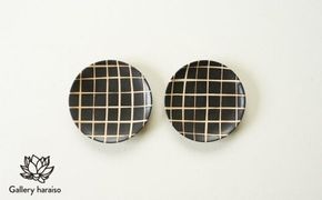 【沖縄のかわいい器】陶factory509 モノクロ皿小　ペア／チェック