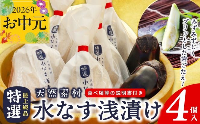 099H4576t 【お中元対応】「特選最上級品」天然素材水なす浅漬け4個入