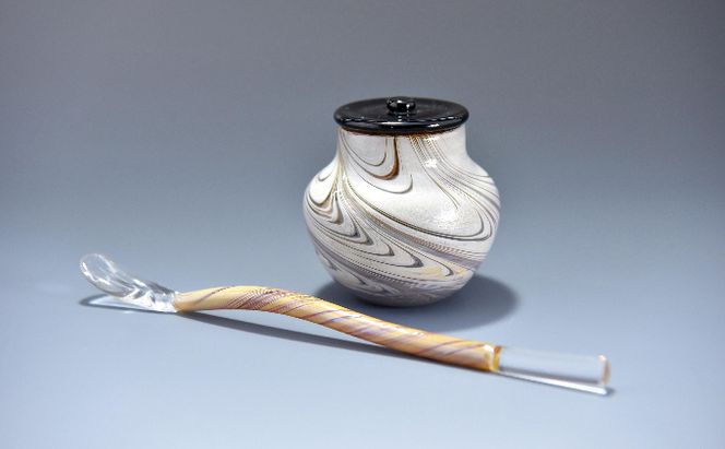 高級ガラス工芸品　棗と茶杓セット〈高級 ガラス 棗 茶杓 セット 茶道 茶道具 工芸品 雑貨〉 食器 