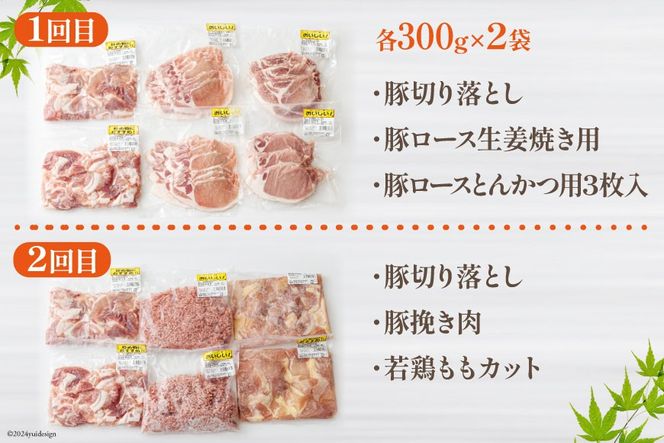 6回 定期便 豚 鶏肉 小分け お料理 セット 計10.8kg [甲斐精肉店 宮崎県 美郷町 31as0066] 肉 毎月 お届け 冷凍 宮崎県産 国産 若鶏 鳥 切落し ロース 生姜焼き とんかつ ひき肉 ミンチ もも カット バラ スライス 薄切り カレー シチュー 角切り チューリップ 手羽元 トンカツ 予約 送料無料