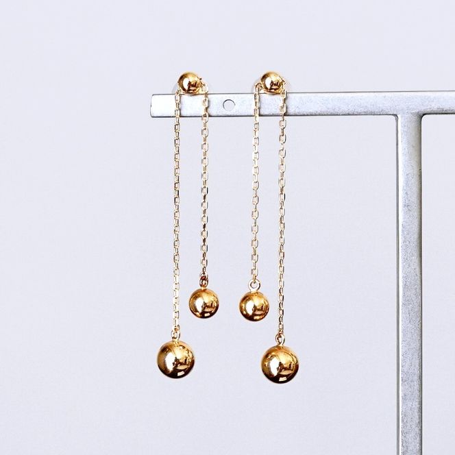 K18(18金) イエローゴールド おしゃれ 長さ調節 技あり ボール チェーン ピアス 地金 (直径3mm4mm 5mm) 保証書付 M1237-1 242-032