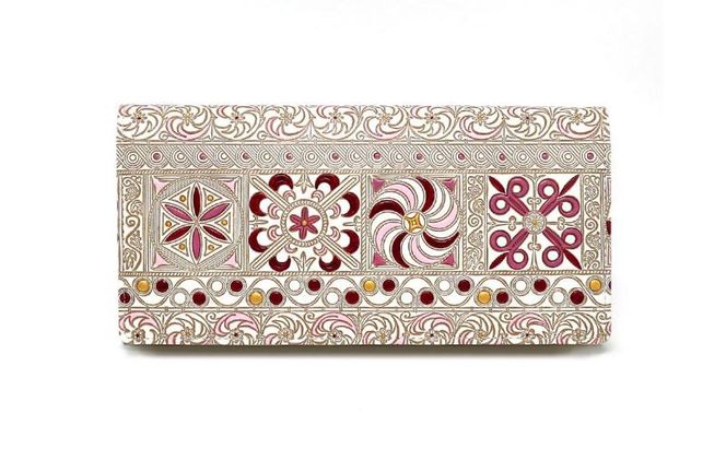 【文庫屋大関】束入れ 錦紗＜ピンク＞【皮革工芸品】 財布 お札 お札入れ 長財布 カード 小銭 牛革 手作り 日本製 墨田区 東京都