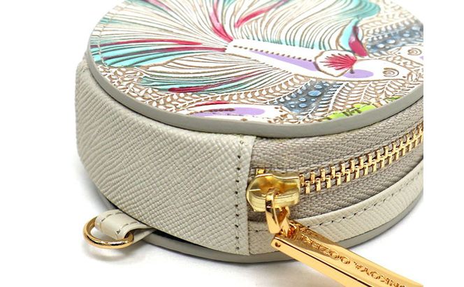 【文庫屋大関】マカロンポーチ ラビリンスフィッシュ＜グリーン＞【皮革工芸品】 ポーチ ミニポーチ 小物入れ アクセサリー入れ イヤホン入れ 収納 保管ケース 手のひらサイズ  本革 革 皮革 工芸品 工芸 雑貨 ギフト プレゼント 日本製 東京