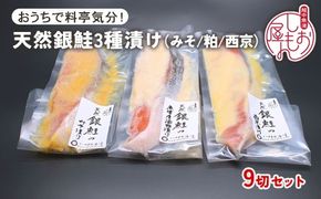 【セット】干物屋の天然銀鮭3種ずつセット（西京漬け、味噌漬け、粕漬け）9切セット ※北海道・沖縄・離島への配送不可