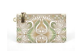 【文庫屋大関】すっきりカードケース　ロカイユ＜ペールカーキ＞【皮革工芸品】 ファッション小物 雑貨 フラグメントケース 小銭入れ付き 収納 スマート 日本製 