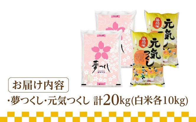 【令和5年産】福岡県産米食べ比べ「夢つくし」と「元気つくし」セット 白米 計20kg《築上町》【株式会社ゼロプラス】[ABDD015]