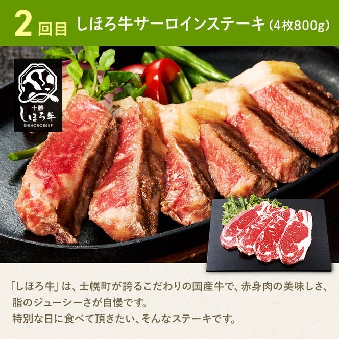 【CF】よつ葉と士幌牛サーロインのワクワク定期便 全4回 よつ葉 チーズ バター サーロインステーキ 冷凍食品 3種 コーン いもだんご ポテト アイス スイーツ 牛 肉 セット 冷凍 頒布会 送料無料 十勝 士幌町  クラウドファンディング【X27】