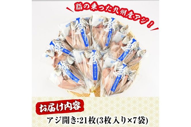 あじの開き(21枚)  魚 さかな 鯵 アジ おかず 肴 おつまみ 国産 大分県 佐伯市【GN011】【Ichihashi企画】