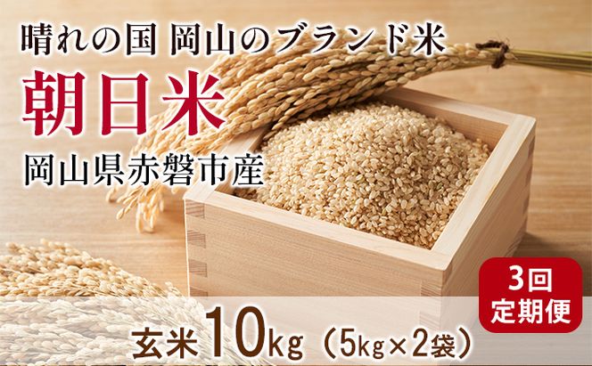 玄米 令和7年産 朝日米 3回 定期便 10kg (5kg×2袋) 晴れの国 岡山 赤磐市産 ブランド米 お米 ライス ご飯 お弁当 おにぎり 産地直送 希少種 幻のお米