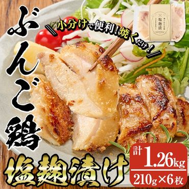 大分県産 ぶんご鶏の自家製塩麹漬け(計1.26kg・210g×6枚)国産 鶏肉 ステーキ タンパク質 簡単 調理 冷凍 大分県 佐伯市【AN109】【ぶんご銘醸 (株)】