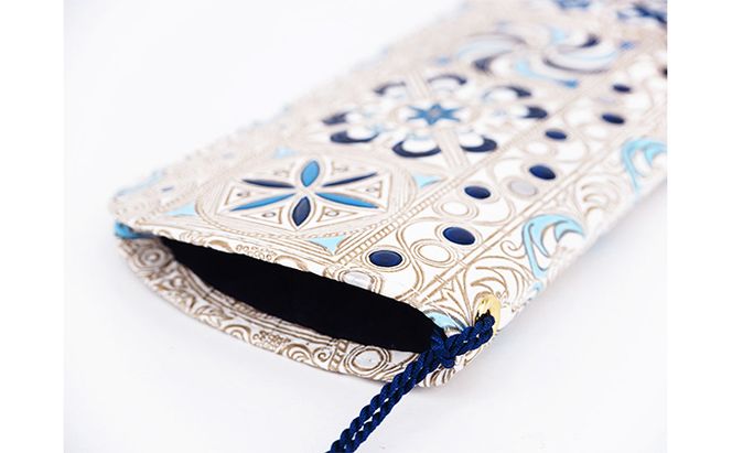 【文庫屋大関】メガネケース　錦紗＜青＞【皮革工芸品】 ファッション小物 民芸品 