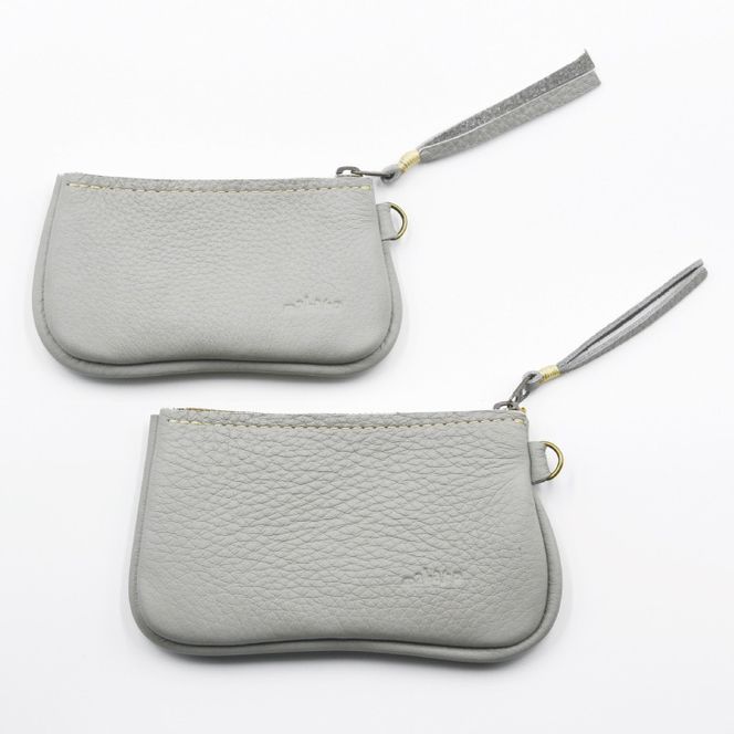 益子の革工房maharoのファスナーコインケース・カードケースセット　ライトグレー｜栃木県 益子町 ふるさと納税 コインケース カードケース 2個セット 牛革 手作り（AX133-4）