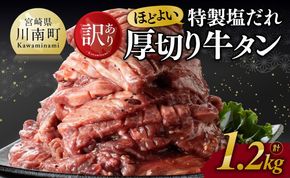 【訳あり】特製塩だれ！ほどよい厚切り牛タン1.2kg【 肉 牛肉 タン 厚切り 味付き 焼くだけ 簡単 】 [D11112]