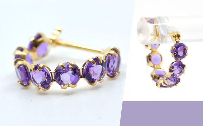 K18イエローゴールド　アメジスト　フープピアス管理番号686519 218-242-b