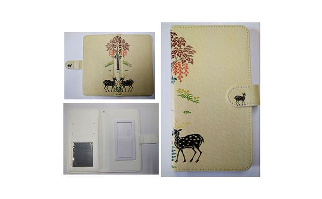 抗ウィルス天平文様汎用手帳型スマートフォンケース鹿草木　Mサイズ 小物 