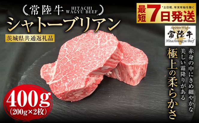 【常陸牛】シャトーブリアン 200g×2枚（茨城県共通返礼品） | 計400g 牛肉 肉 お肉 ヒレ ステーキ 冷凍 茨城県 守谷市