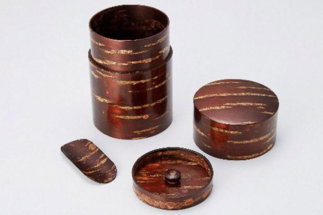 角館樺細工《冨岡商店》総皮茶筒茶箕セット 大 角館工芸協同組合|02_kdk-540901