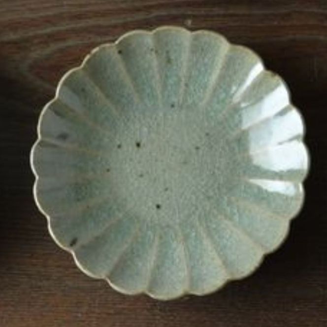 砥部焼 菊型皿セット（直径約17cm×2枚） 緑 IKTS011-5