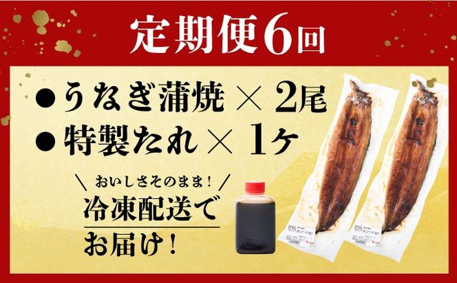 【定期便 6回】ヤマジュウ厳選 国産 ウナギ 蒲焼き 2尾(1尾あたり約175g～180g)×6回 6ヶ月 タレ付き 鰻 うなぎ かば焼き 加工品 魚 魚介類 高知県産 冷凍 送料無料　yj047