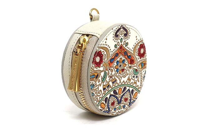 【文庫屋大関】マカロンポーチ 象のカーニバル【皮革工芸品】 ポーチ ミニポーチ 小物入れ アクセサリー入れ イヤホン入れ 収納 保管ケース 手のひらサイズ  本革 革 皮革 工芸品 工芸 雑貨 ギフト プレゼント 日本製 東京