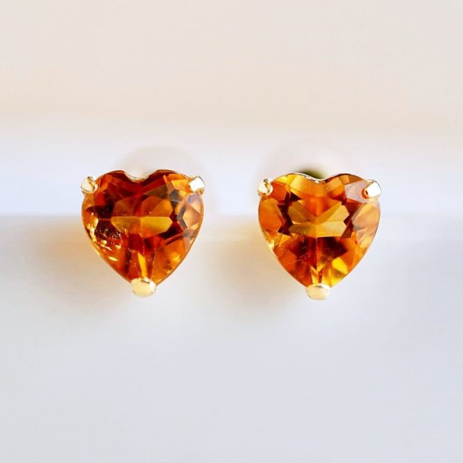 K18 18金 シトリン ハートシェイプ ピアス 5mm 一粒石 保証書付 KO-0062 SWAD095