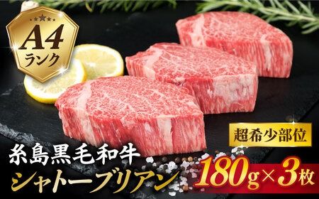 [ 極厚 シャトーブリアン ]A4ランク 糸島 黒毛和牛 ヒレ肉 約180g × 3枚 [糸島] [糸島ミートデリ工房] [ACA130] ステーキ ヒレ ヒレ肉 フィレ 牛肉 赤身 黒毛和牛 国産 博多 和牛 焼肉