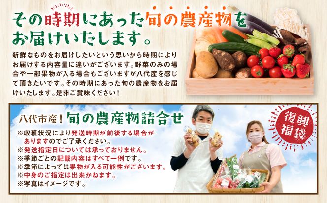 【定期便3回】【2ヶ月に1回お届け】八代市産！旬の農産物詰合せ 復興 福袋 7品以上 野菜 果実 果物 やさい くだもの フルーツ 合計7品目以上 セット 季節の野菜 季節の果実 春 夏 秋 冬 旬 おまかせ 定期 国産 熊本県 八代市