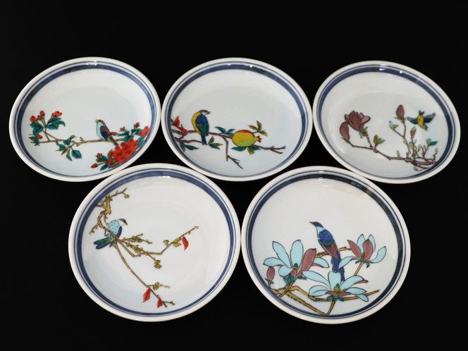 九谷焼　4.5号皿揃　花鳥絵変り（5枚セット）a01 食器 キッチン雑貨 キッチンアイテム 雑貨 小物 お皿 丸皿 食卓 テーブルコーディネート 