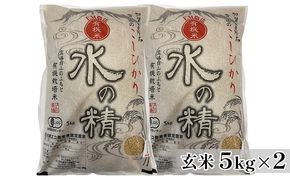 有機米こしひかり「水の精」玄米5kg×2個 お米 コシヒカリ 石川県産 