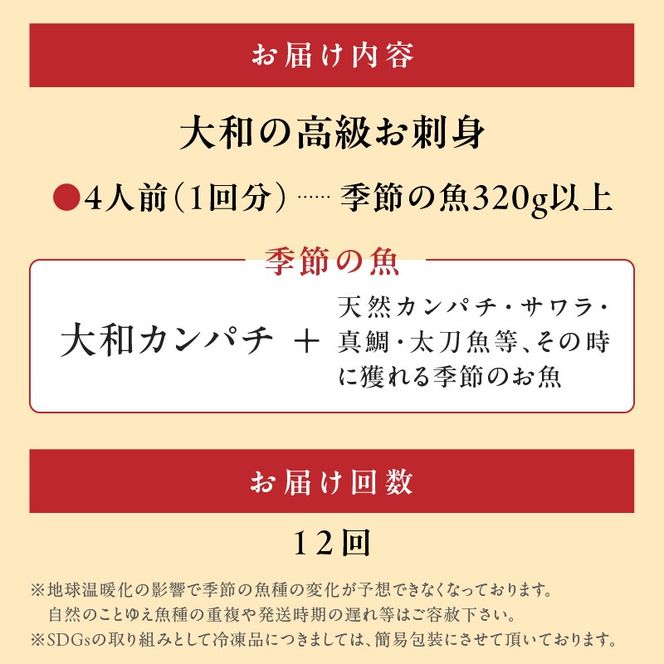 【12ヶ月定期便】大和海商　大和の高級お刺身　4人前　冷蔵　N072-YG0145_1