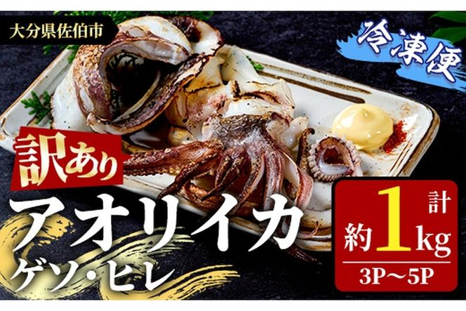 〈訳あり〉加熱用 アオリイカ(ゲソ・ヒレ) (計約1kg・3P～5P) 魚介 イカ 塩焼き 冷凍 おつまみ 海鮮 海の直売所 大分県 佐伯市【AS145】【海べ (株)】