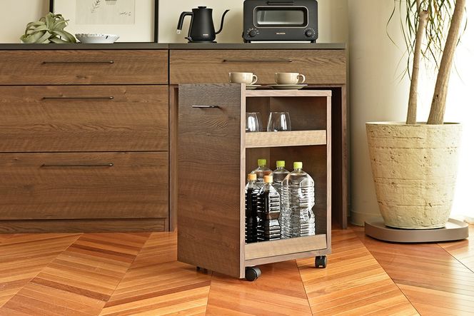 グラーデ 39 ストックカウンター BR【ブラウン 完成品 特殊鋼板 ストック収納 ワゴン 省スペース 作業台】(H062341)
