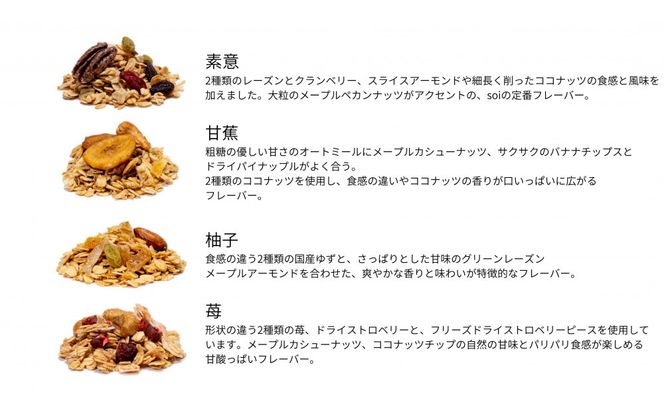 soi 食べ比べグラノーラ 4種類（プレーン・バナナ・ゆず・いちご） 232238_PP23-PR