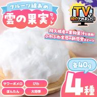＼テレビで紹介されました！／フルーツ綿あめ「雲の果実」アソートセット(約40g×4種・Dセット) 国産 阿久根産 わたあめ 綿飴 果汁 果物 サワーポメロ びわ ぼんたん 大将季 おやつ スイーツ 【松永青果】akn053-49