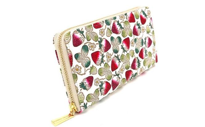 長財布 大容量 ぐるっとファスナーの長財布 いちご 文庫屋大関 通帳が入る 財布 レディース ラウンドファスナー レザー 本革 革 文庫革 レディース財布 お財布 通帳 通帳入れ 通帳ケース 柄 日本製 東京 墨田区