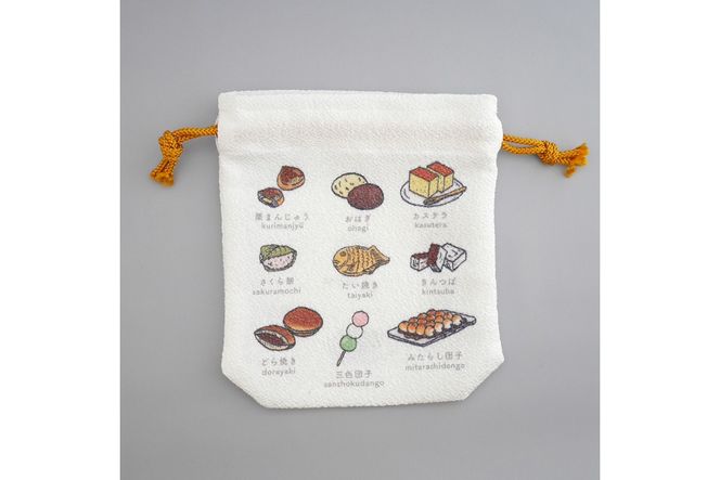 丹後ちりめん　にほんご巾着「wagashi（和菓子）」 サイズ：約13.5cm×17.5cm 選べる 種類 ふるさと納税 雑貨 巾着 丹後ちりめん 丹後 京都　DZ00029-04
