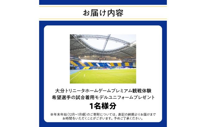 【P01080】大分トリニータホームゲームプレミアム観戦体験＆希望選手の試合 着用モデルユニフォームプレゼント（1名）