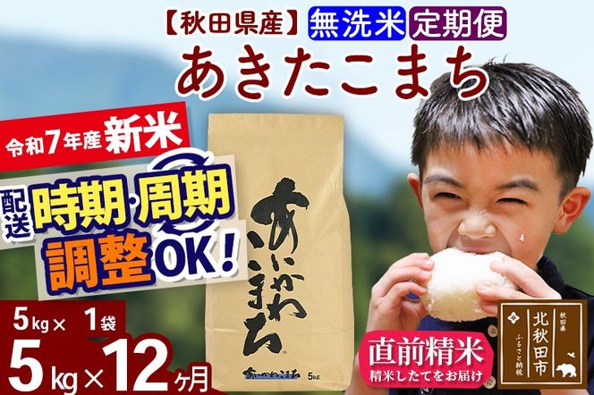 ※令和7年産 新米※《定期便12ヶ月》秋田県産 あきたこまち 5kg【無洗米】(5kg小分け袋) 2025年産 お届け時期選べる お届け周期調整可能 隔月に調整OK お米 藤岡農産|foap-30312