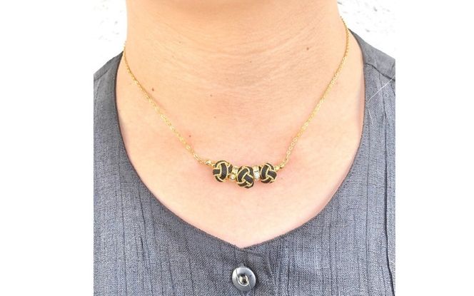 組紐ネックレスミニ小田巻3個黒金 hrkz0020-1