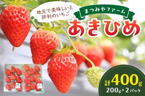 【先行予約／数量限定300】京都・まつみやファームのいちご（あきひめイチゴ）２パック（2025年3月中旬～発送）　DE00079