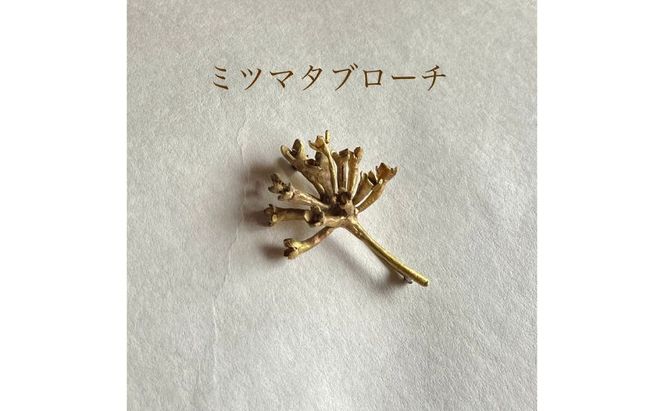 ブローチ ミツマタブローチ（brass）/　YUKIKOMATSUI ミツマタ 植物 真鍮 アンティーク ファッション 手作業 美濃市 岐阜県