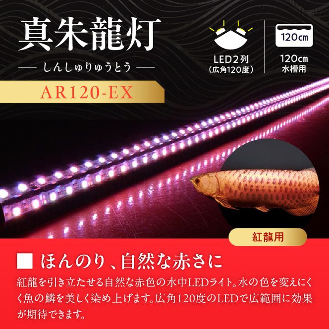 変化を体感!水を赤くせず、紅龍だけ美しく魅せる水中LEDライト|AR120-EX［172C19］紅龍 ナチュラルレッド 赤 水中 アロワナ 水槽ライト テンニングライト LED ライト 照明 水中照明 光 綺麗 強化ガラス 吸盤 1年保証 簡単 設置 でんらい インテリア 雑貨 愛知県 小牧市 送料無料