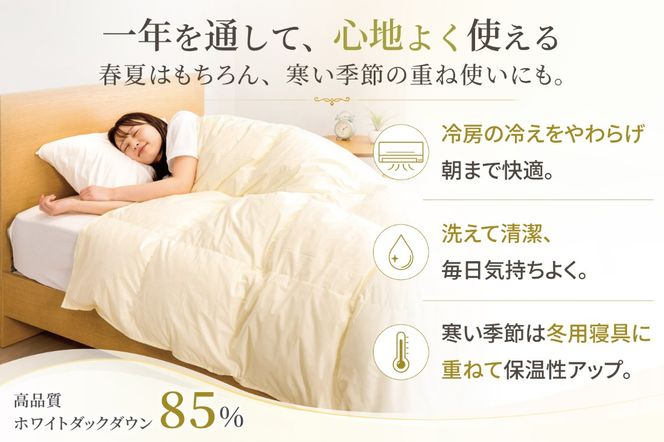 【春夏用】洗える 羽毛 布団 掛け布団 夏 春 肌掛け布団 シングル ホワイトダックダウン 85% 0.3kg 無地 アイボリー 羽毛布団 布団 ふとん 羽毛 肌掛け 掛け布団 寝具 夏用 日本製 国産 抗菌防臭 無地 送料無料 コインランドリー [川村羽毛 山梨県 韮崎市 20743635]