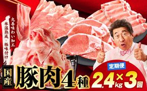 mrzZ024 国産豚肉 4種 定期便 2.4kg×3回【氷温熟成×極味付け 小分け 300gパック ぶたにく 普段使い 野菜炒め 切り落とし 毎月配送コース】
