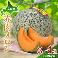 【2026年夏発送】富良野産 赤肉メロン 大玉 3～4玉（計6kg以上）[近藤農園] メロン フルーツ 果物 新鮮 甘い 贈り物 ギフト 道産 ジューシー おやつ ふらの ブランド 夏 北海道 富良野市