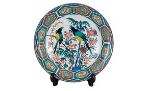 九谷焼　10号飾皿　古九谷花鳥（皿立付） a05 