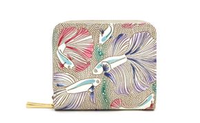 【文庫屋大関】二つ折りファスナーミニ財布 ラビリンスフィッシュ＜パープル＞【皮革工芸品】財布 二つ折り 小物 お札 カード 小銭 コンパクト 牛革 手作り 日本製 墨田区 東京都