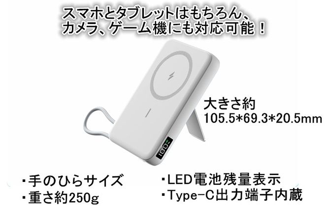 015B596 モバイルバッテリー 軽量 小型 USB Type-C 10000mAh ワイヤレス