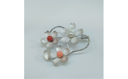 90-08伊勢志摩あこや本真珠ブローチ(さくら)SV製
